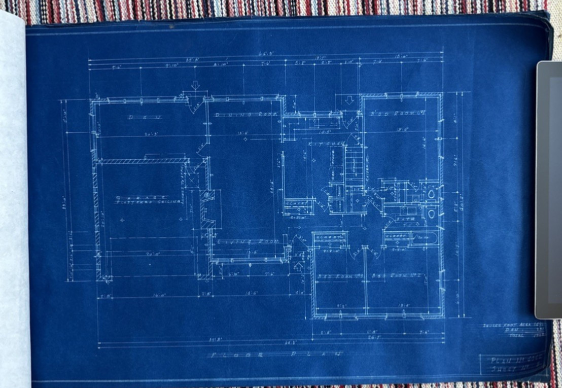 Vintage 1950s Original Blueprints Set – Mid Century Ranch House