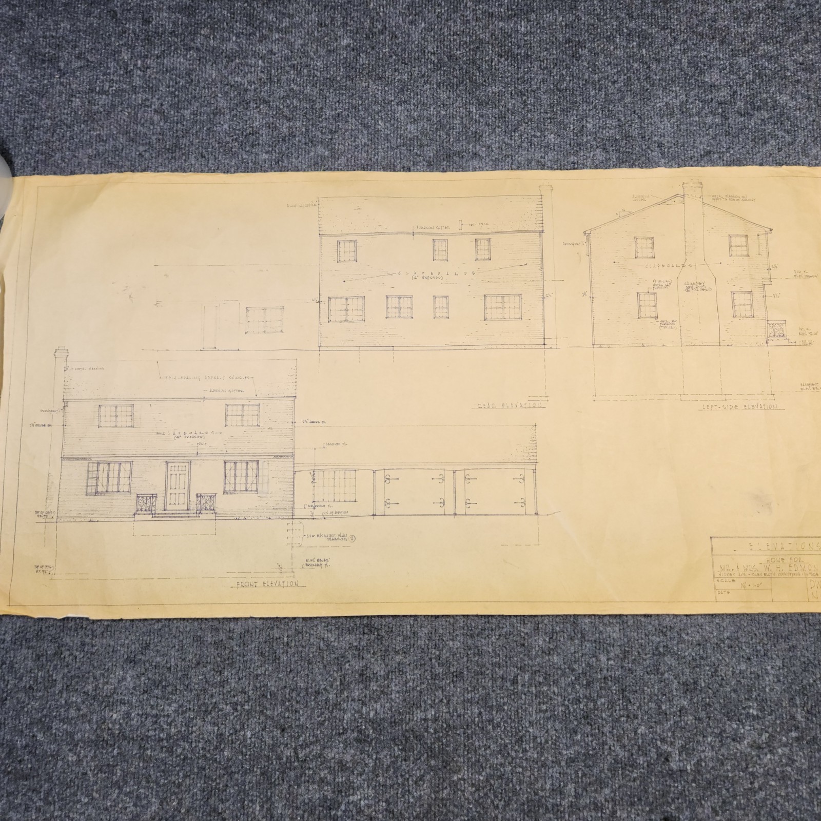 Vintage House Blueprint 33×17 1964 Mid Century Modern Drawing Art Glen Ellyn IL