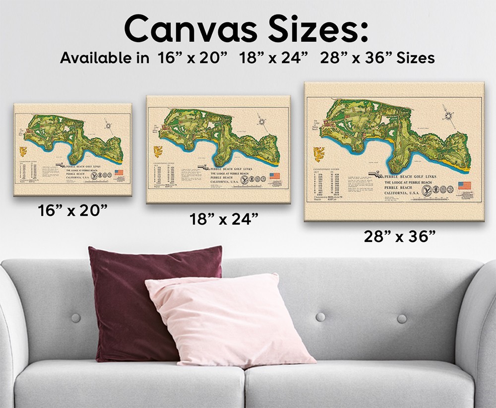Pebble Beach Golf Links Vintage Course Map California Illustrated Wall Art