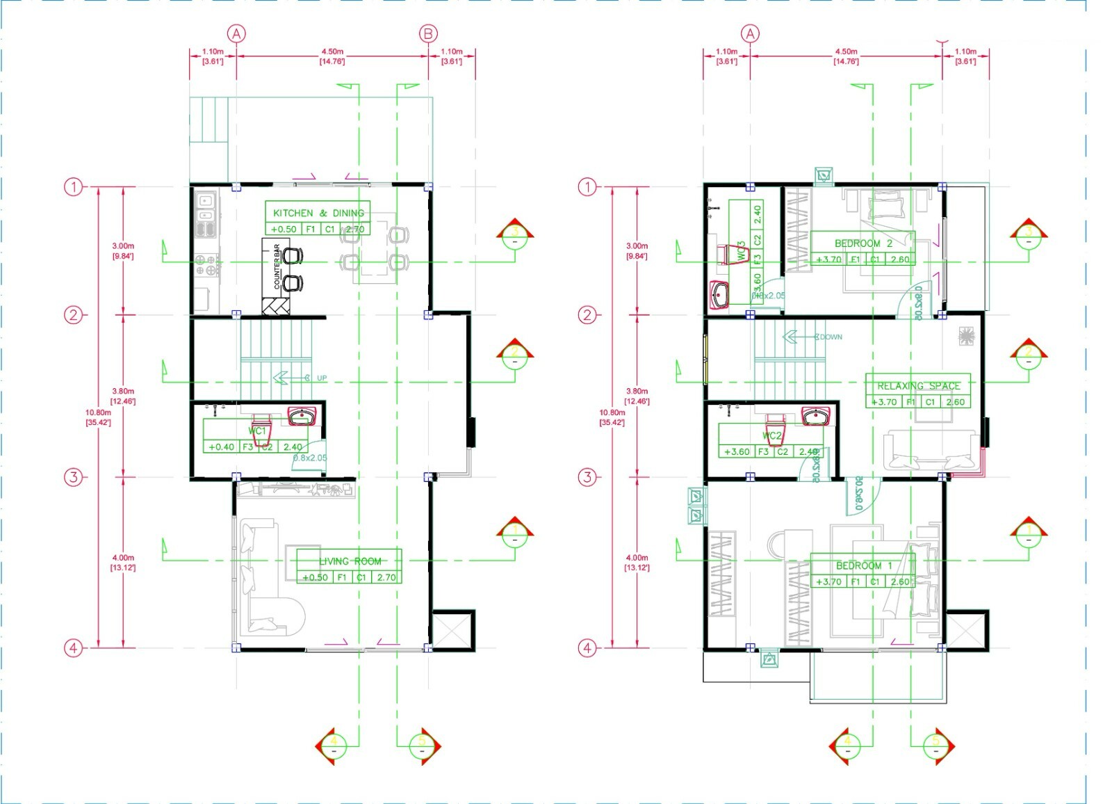 Small House Plan 6.7×10.8 meter 2 Beds PDF Full Plans (A4 Hard Copy)