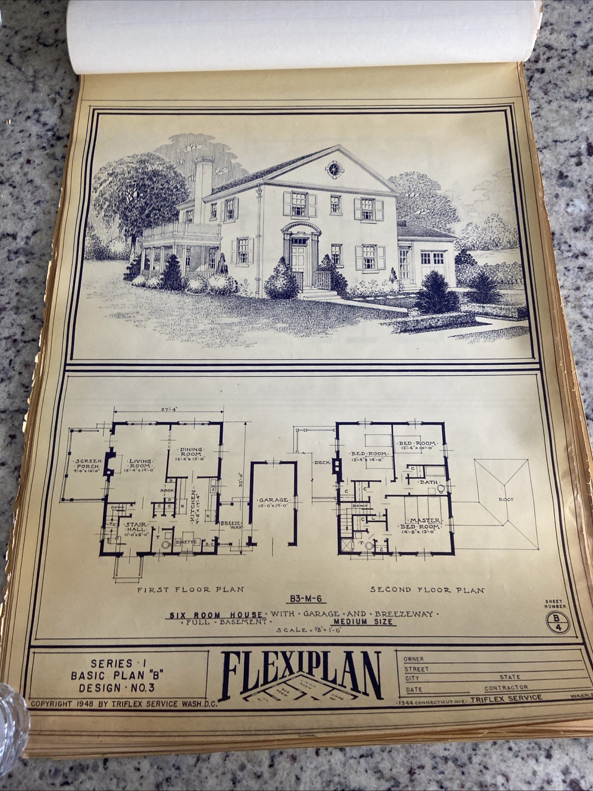 Lot Of 27- 1948 Home Plan Blueprints TRIFLEX Service Washington DC Plan Roll Set
