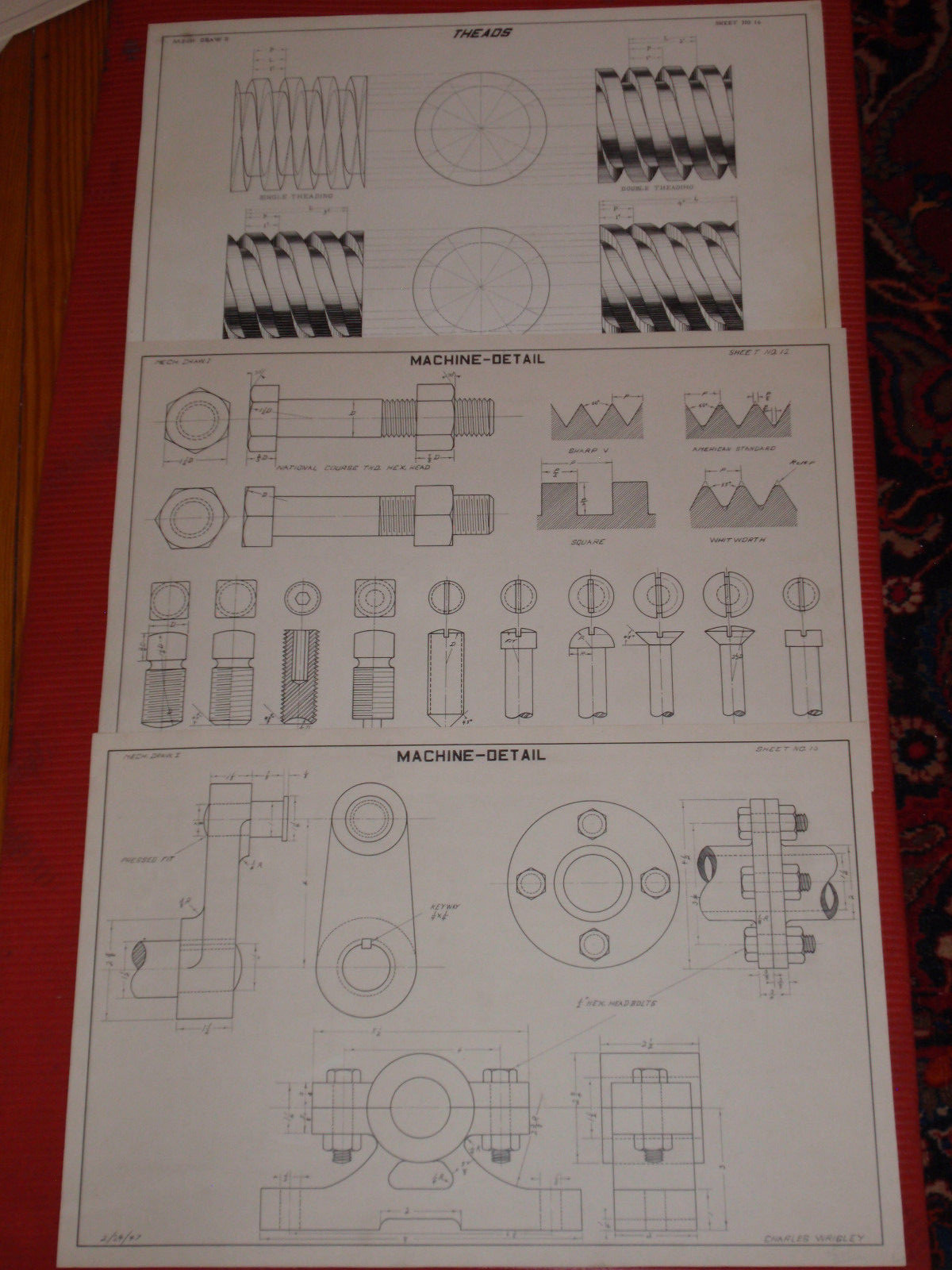 VINTAGE ORIGINAL ARCHITECTURAL/MECHANICAL DRAWINGS 1940’S C. WRIGLEY 21 X 14