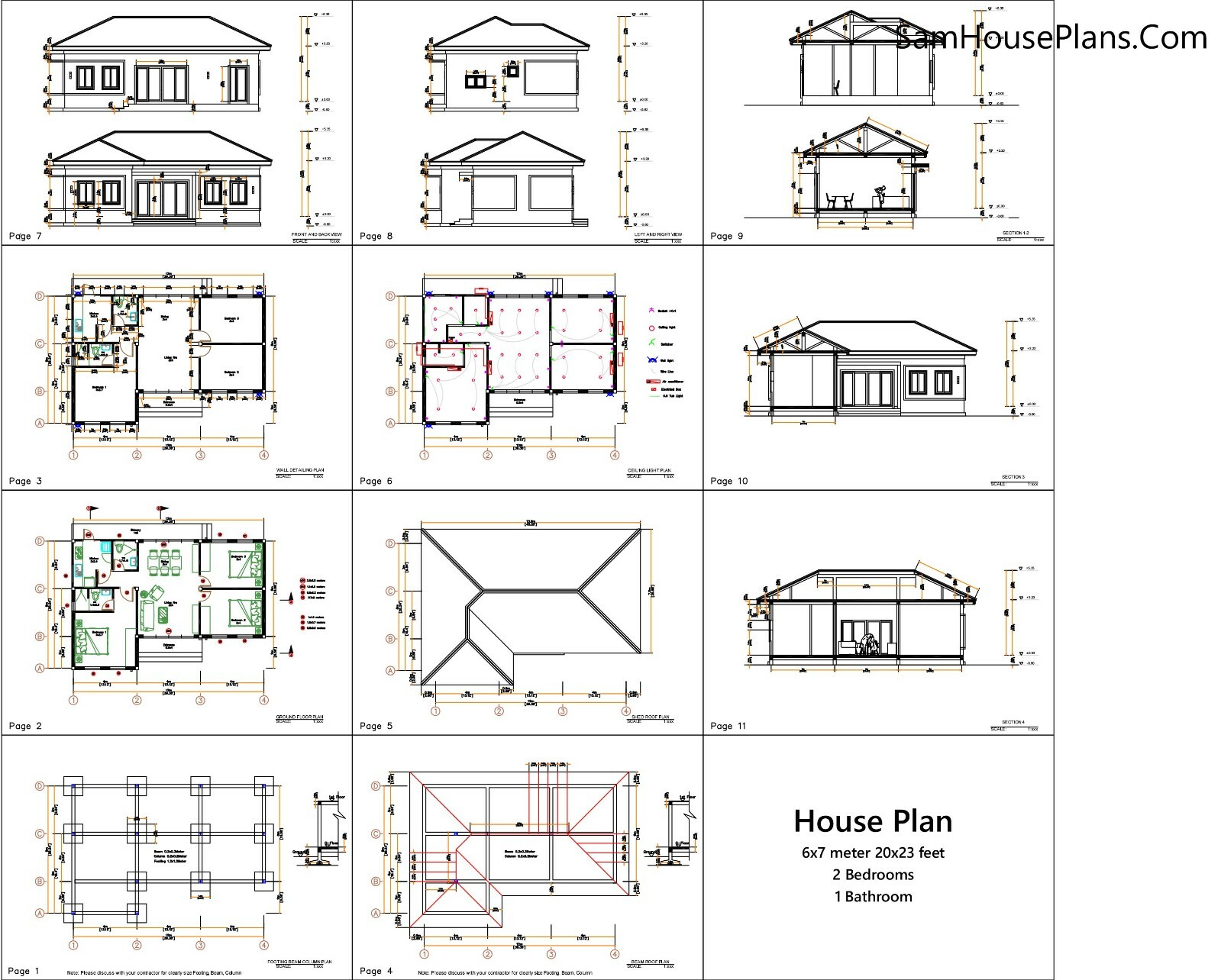 House Plan 12×8 Meter 40×27 Feet 3 Beds 2 Baths Hip Roof PDF (A4 Hard Copy)