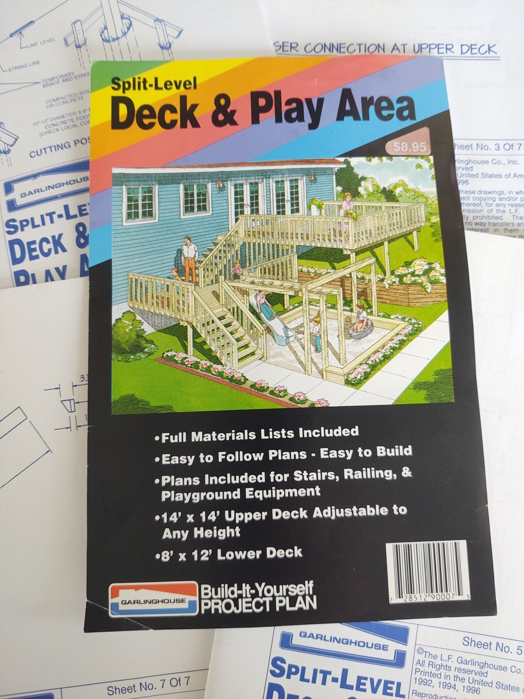 VTG 1996 Garlinghouse Split Level Deck 14′ Play Area Project Plan blueprints FYI