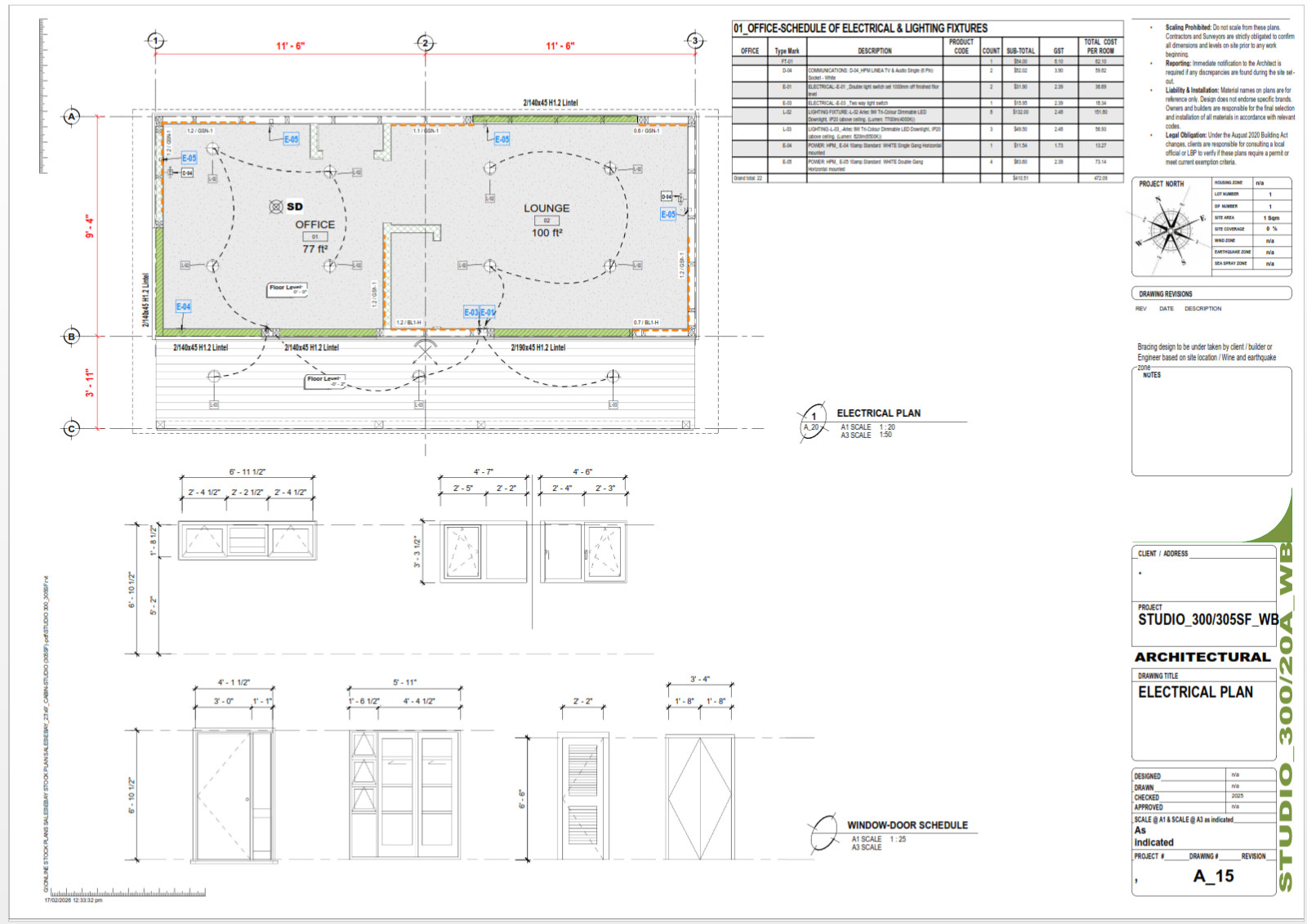 FULL Concept Drawings (305SF) Tiny Home –2 Large Rooms, Retreat PDF + CAD FILE