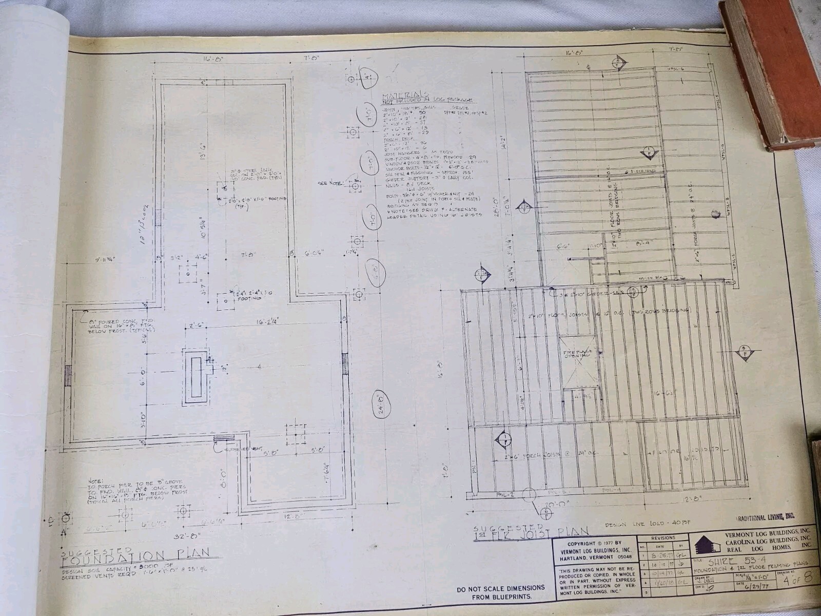 Vtg Vermont Log Buildings Shire 53- 26 Scale Blueprints Log Home 1977 (16) Pages