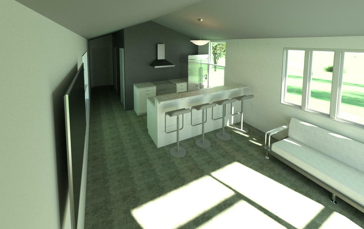 Modern Tiny House Floor Plan – Vaulted Ceiling, 1 Bedroom, 1 Bath with 572 sf.