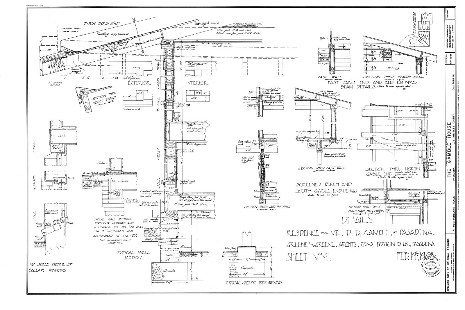 Greene & Greene’s celebrated Gamble House, Arts & Crafts detailed house plans