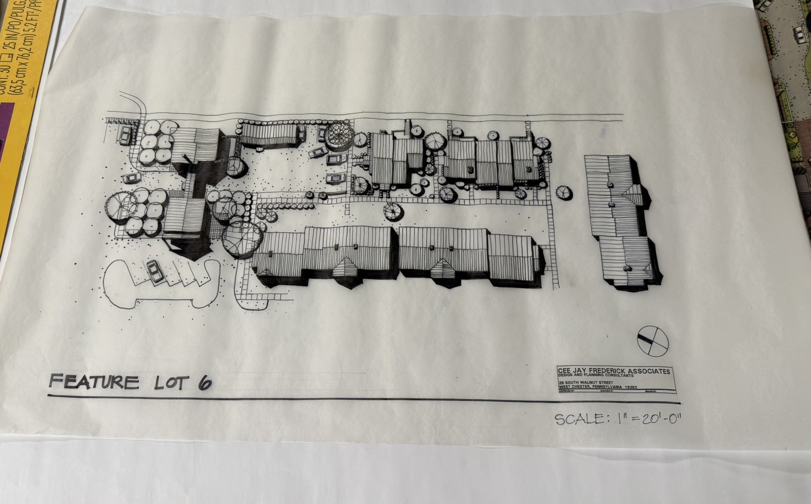 Vintage Hand-Drawn Architectural Site Plan Rendering – Ink on Vellum – 12×18