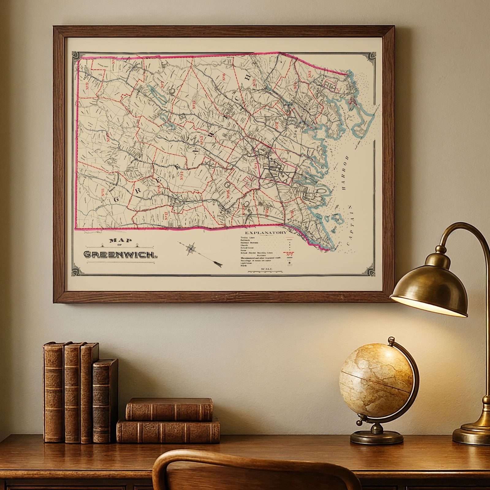 Map of Greenwich Connecticut Vintage Town Survey Historic New England Cartograph