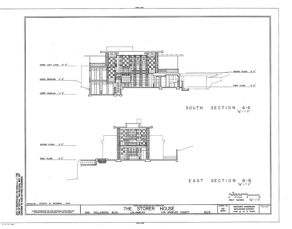Frank Lloyd Wright, Storer House, California concrete block home, PRINTED PLANS