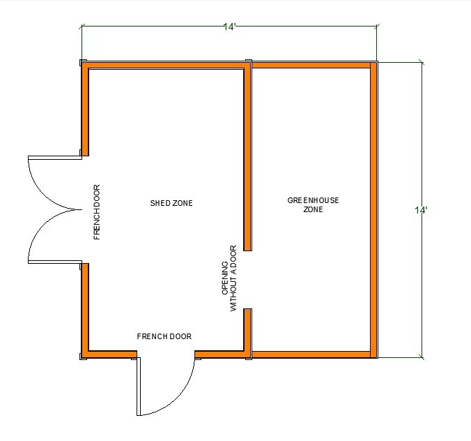 14′ x 14′ Garden Shed Plans ,Timber Frame Greenhouse with Storage ,Blueprints