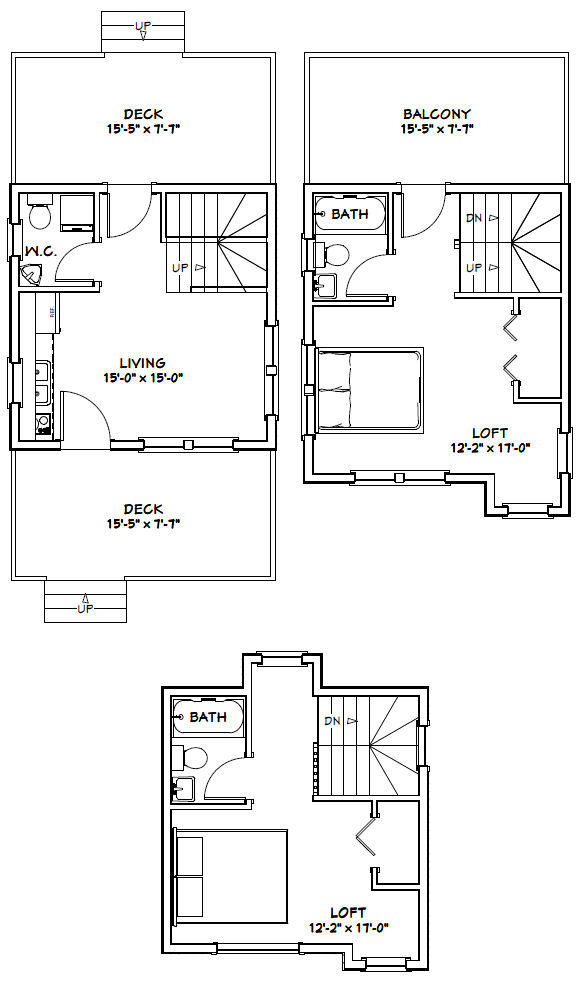 16×16 Tiny House — 2 bedroom — 697 sqft — PDF Floor Plan — Model 20A