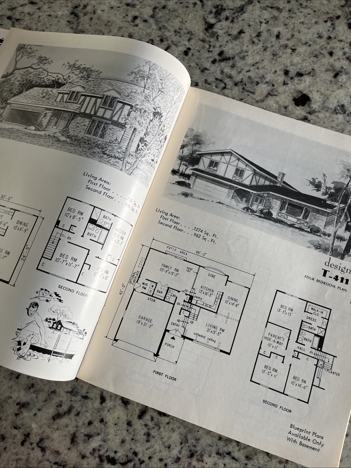 Vintage 1972 MCM Spanish Tudor Home Plans Design Catalog Blueprints Ranch Split