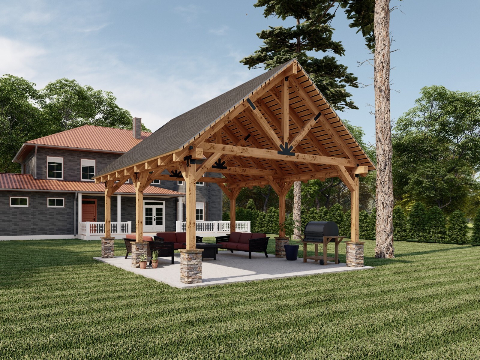 16×20 Garden Pavilion Plans , Outdoor Gazebo Blueprints , Traditional Carport