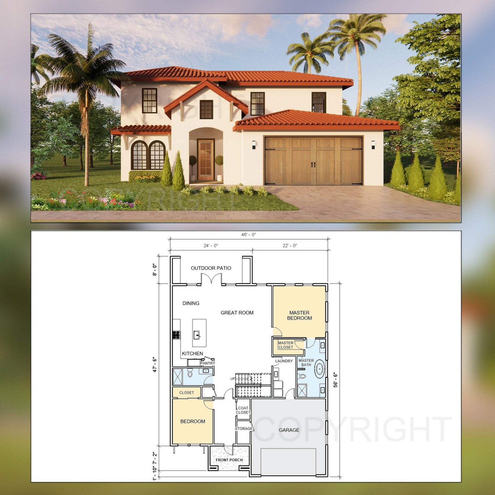 Sonora Grove Spanish Mission House Plan Design – 4 Bed 3 Bath 2940 sq ft – Doubl