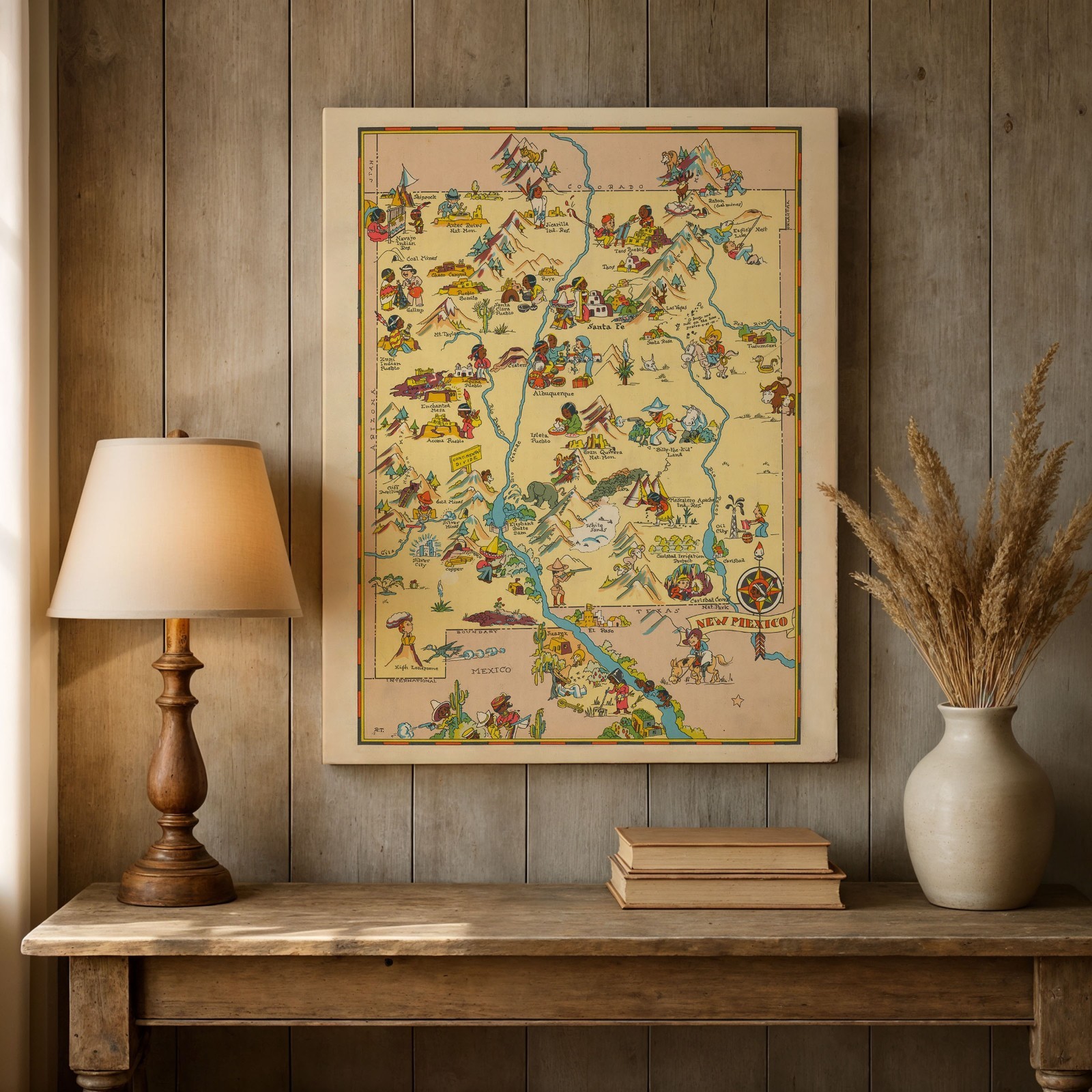 New Mexico 1935 Pictorial Map Vintage Southwest Illustrated State Map