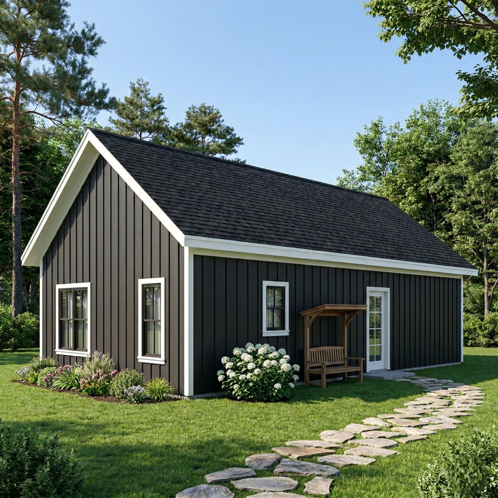 Cozy 2 Bedroom Cabin Plan with Covered Porch-20’x40′ Cottage Blueprints