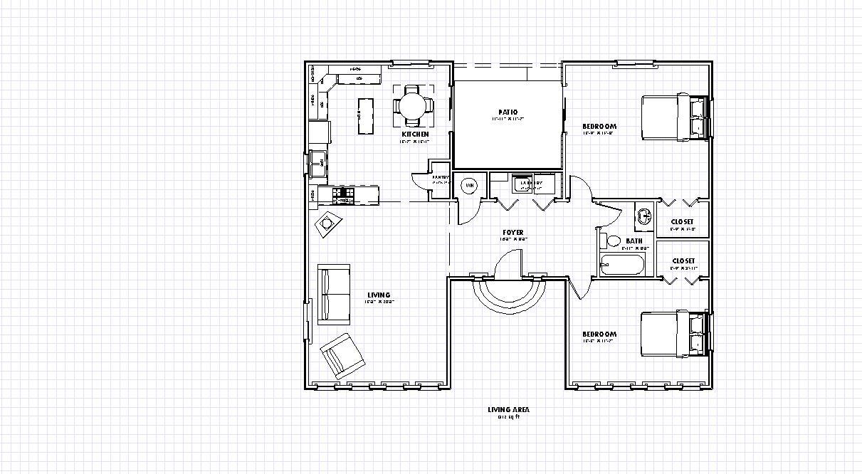 Modern Style House Plans (1300 sq. ft.) Two Bedrooms. One Bath. PDF files.