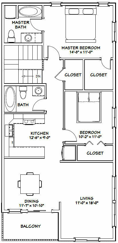 60×44 Apartment with 2-Car 2-RV Garage – PDF FloorPlan – 1,415 sqft – Model 1