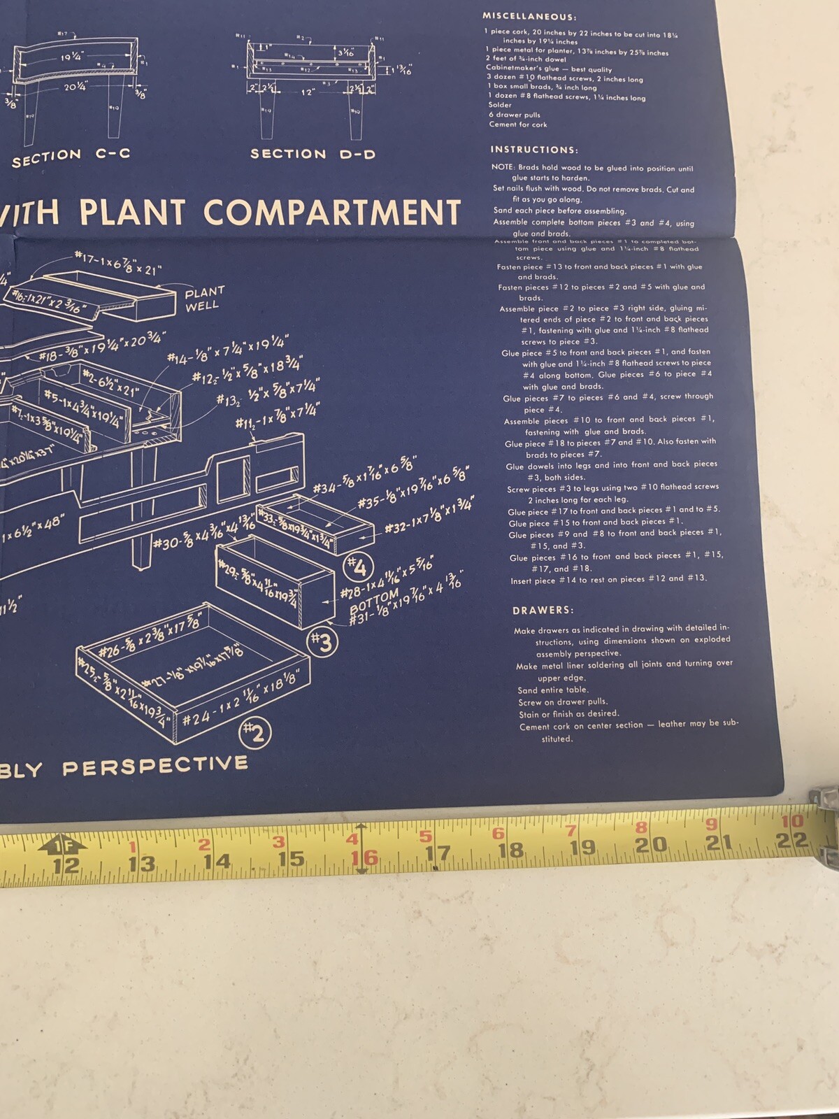 American Home Blueprint Pattern #1326 Coffee Table W/Plant Compartment MCM Vtg