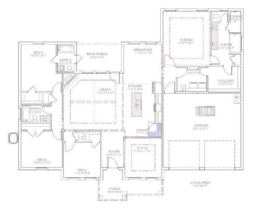 2120 sq.ft., 4 Bedroom, 3 Bath, 2-car garage – Craftsman Home / House Plan