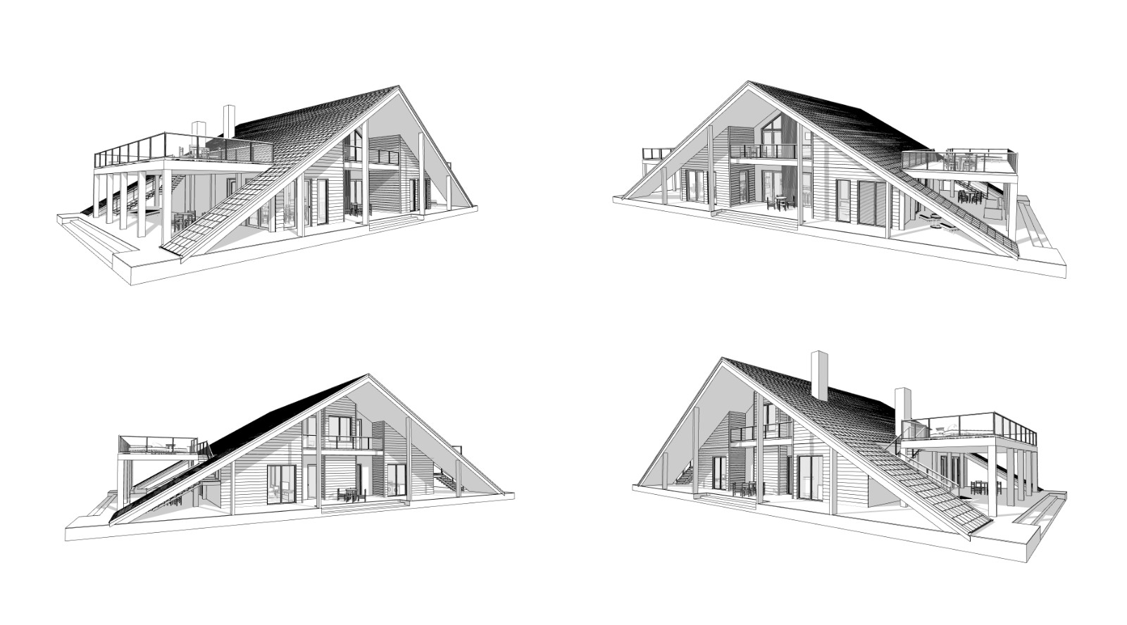 100’x54’ 4-Beds 4-Baths Charming A-Frame Architectural Build Plans PDF Download