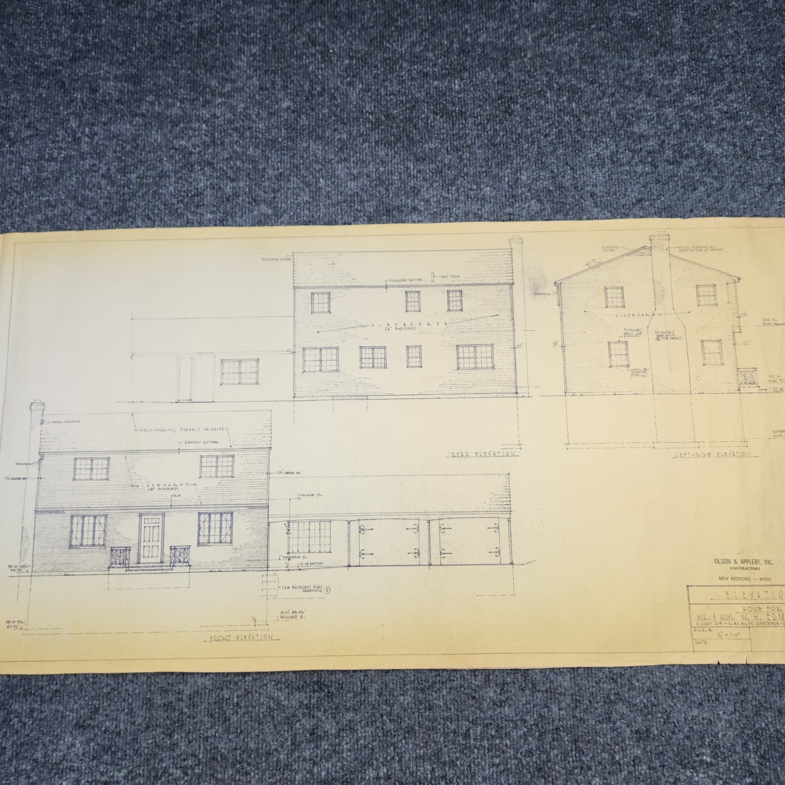 Vintage House Blueprint 33×17 1964 Mid Century Modern Drawing Art Glen Ellyn IL