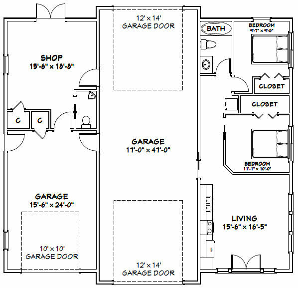 50×48 1-RV 1-Car Garage 2 Br 1.5 Ba – PDF FloorPlan – 2,274 sqft – Model 5D