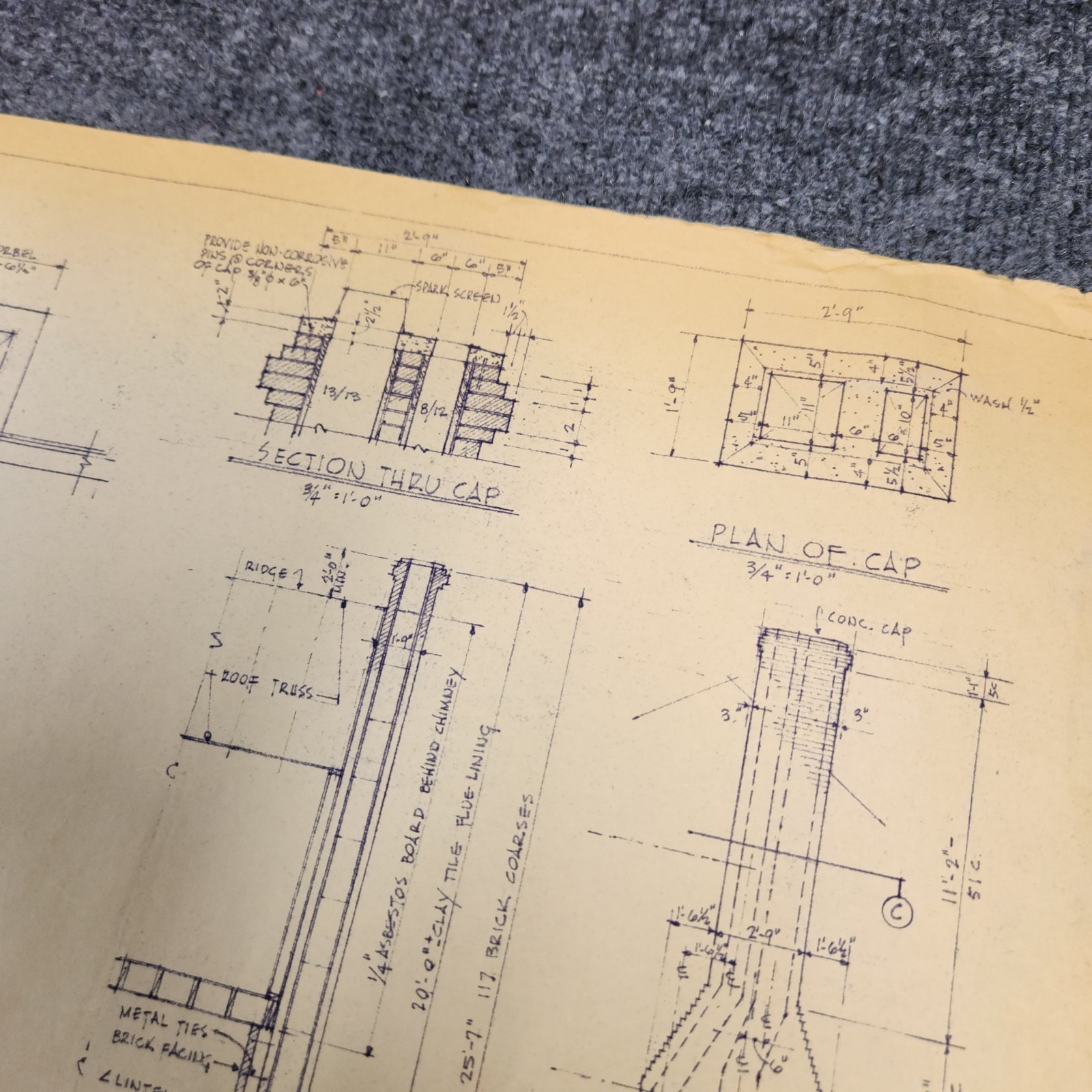 Vintage House Blueprint 33×17 1964 Mid Century Modern Drawing Art Glen Ellyn IL