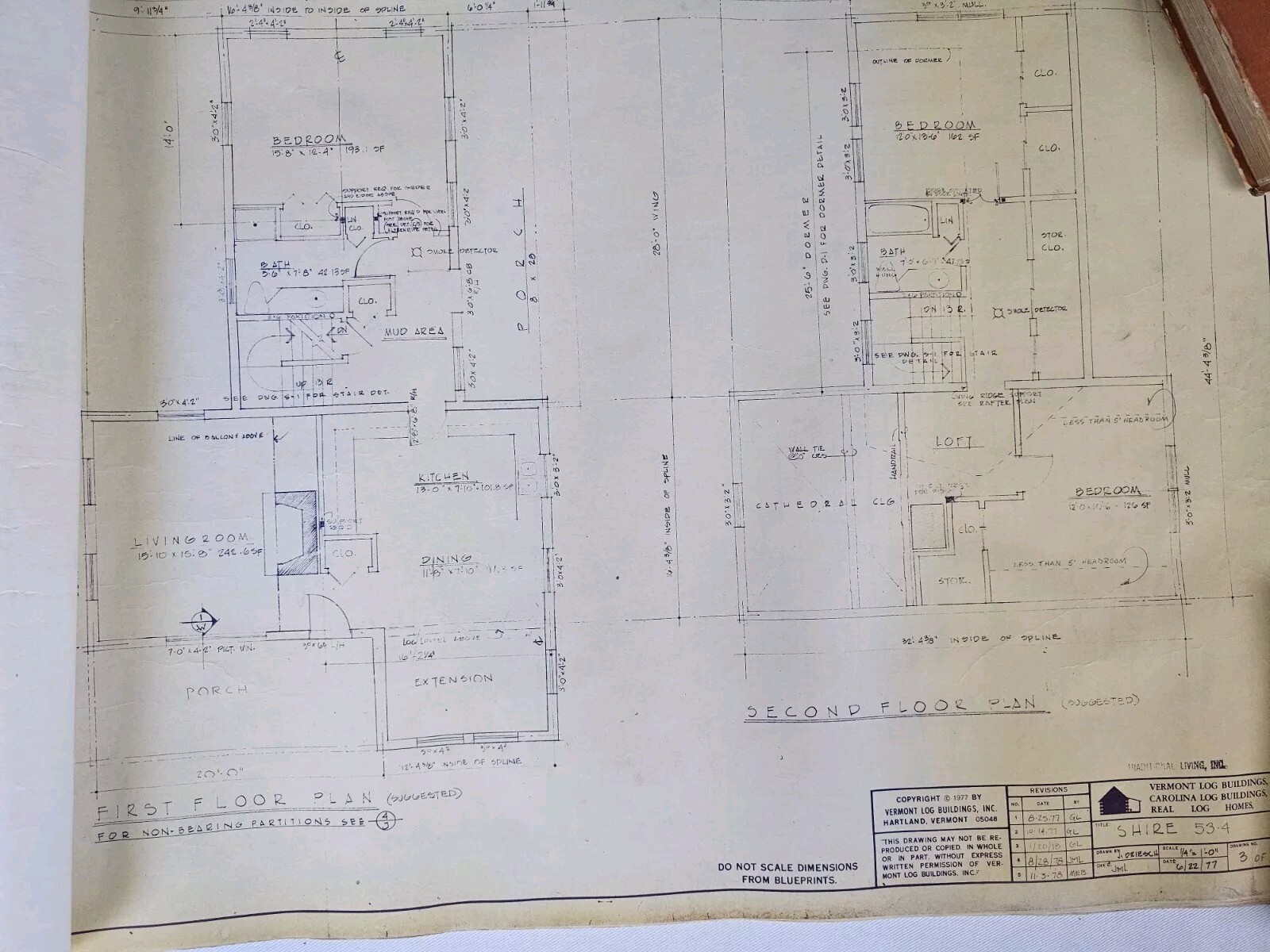 Vtg Vermont Log Buildings Shire 53- 26 Scale Blueprints Log Home 1977 (16) Pages