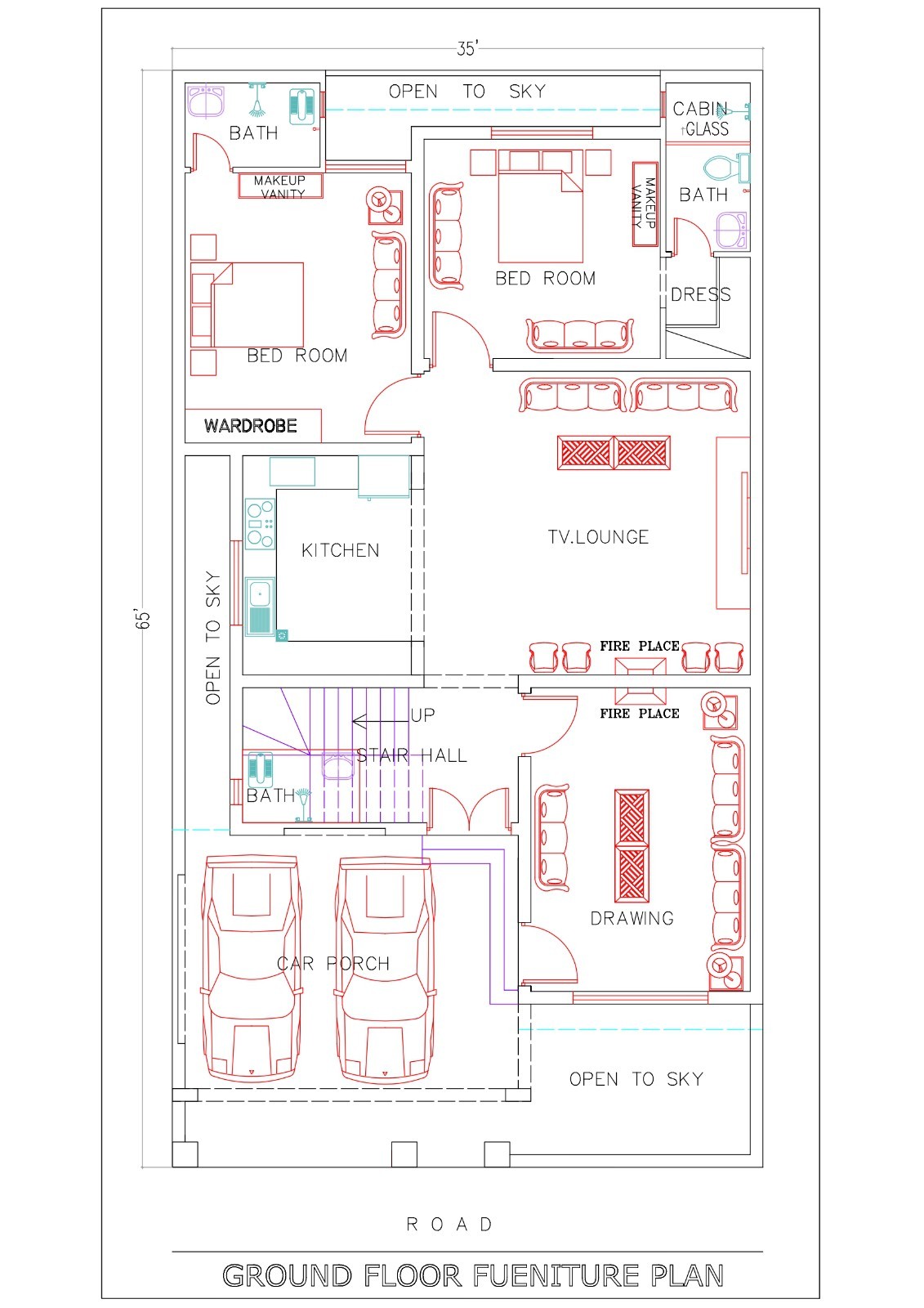 Modern House Plan Double Storey 35×65 complete set Front Elevation House Pdf,Dwg