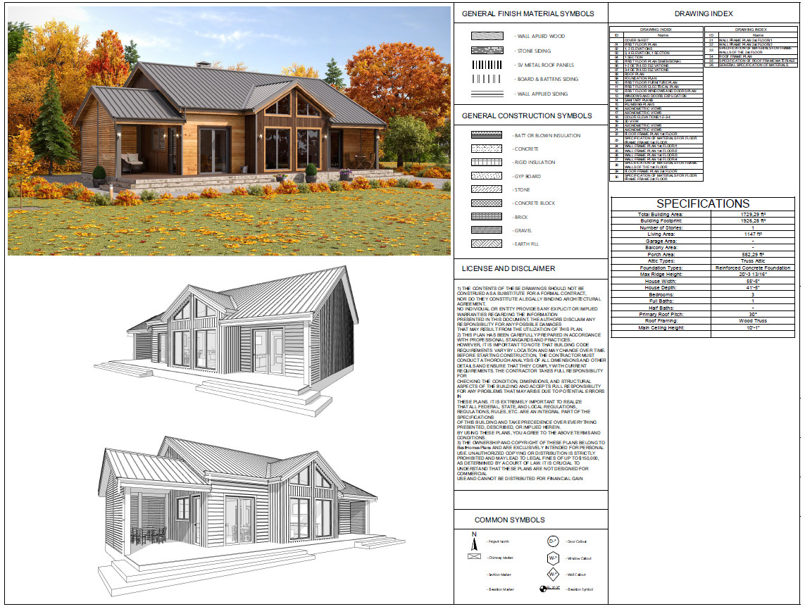 Charming backyard cabin 3 Bed, Bath Architectural Build Plans PDF Download