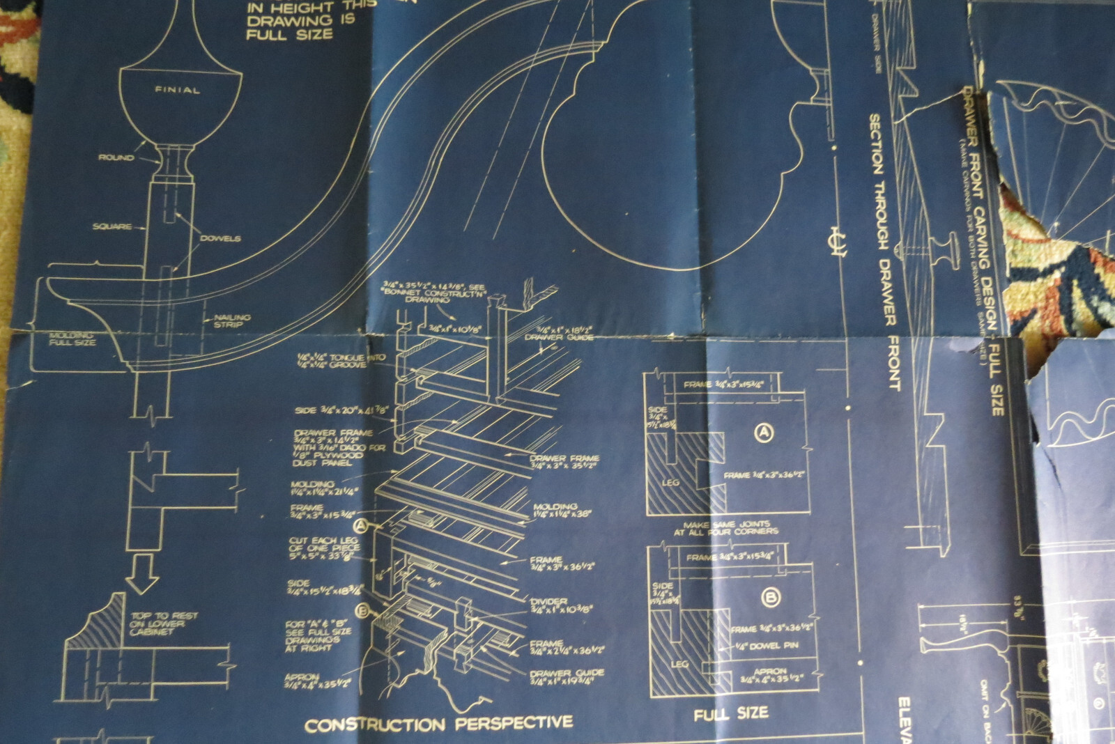 AMERICAN HOME FURNITURE BLUEPRINT Pattern # 2030 Bonnet Top High Boy