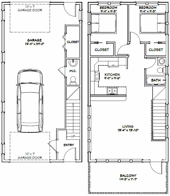 20×40 House — 2 Bedroom 1.5 Bath — 859 sq ft — PDF Floor Plan — Model 7S