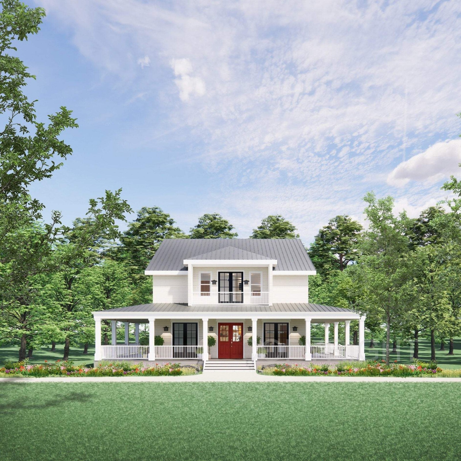 Old Southern Charm Farmhouse Plan 3 bed 3.5 bath (55’x58′) Custom House Plans an