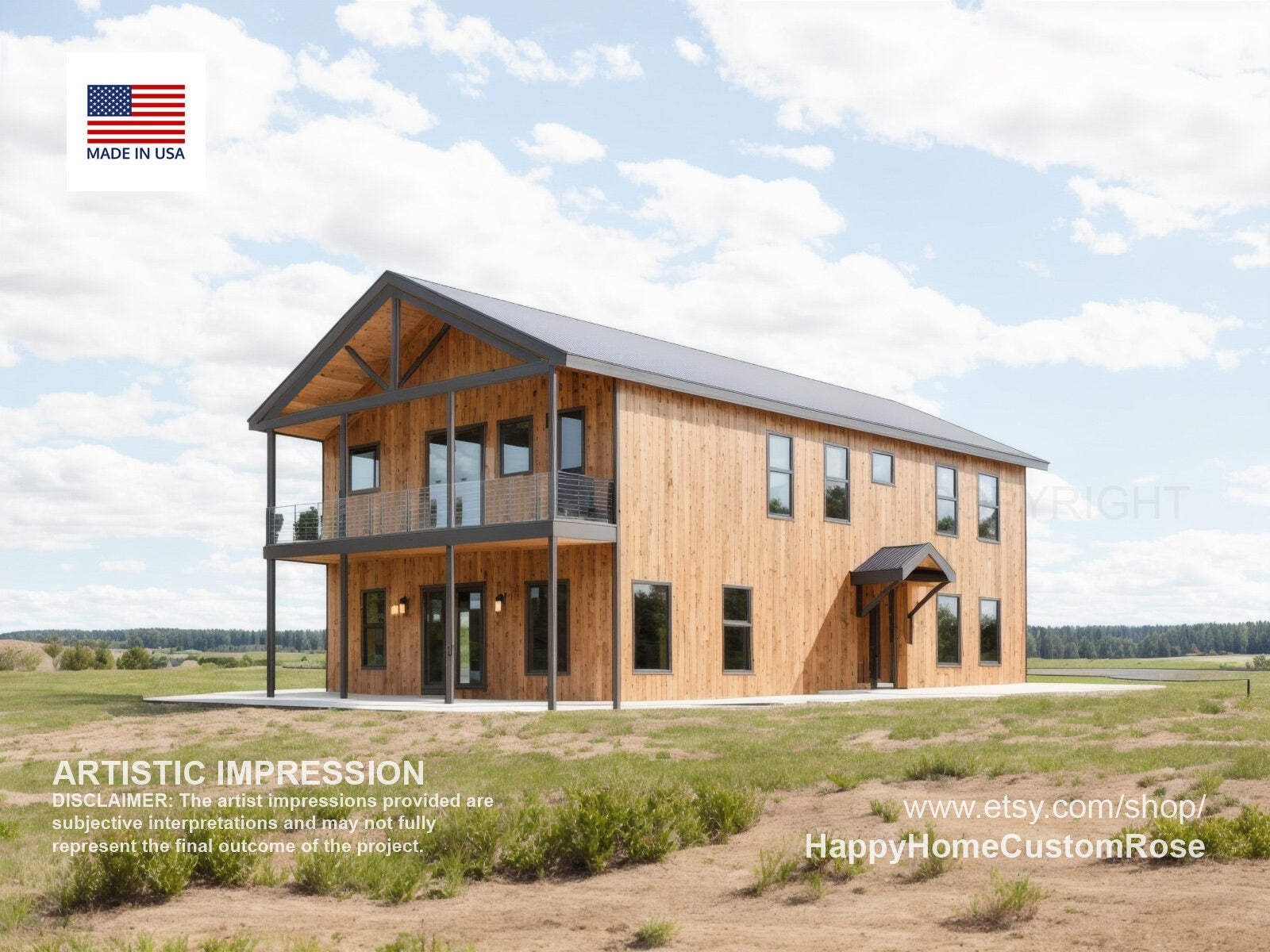 Tall Oak Two-Level Barndominium House Plan – 2300 SF, 3 Bed 2.5 Bath with 2-Car