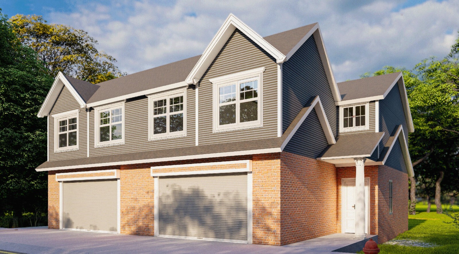 55’x46′ Duplex Residential Building Plans – 2 Units, 3 Bedrooms Each