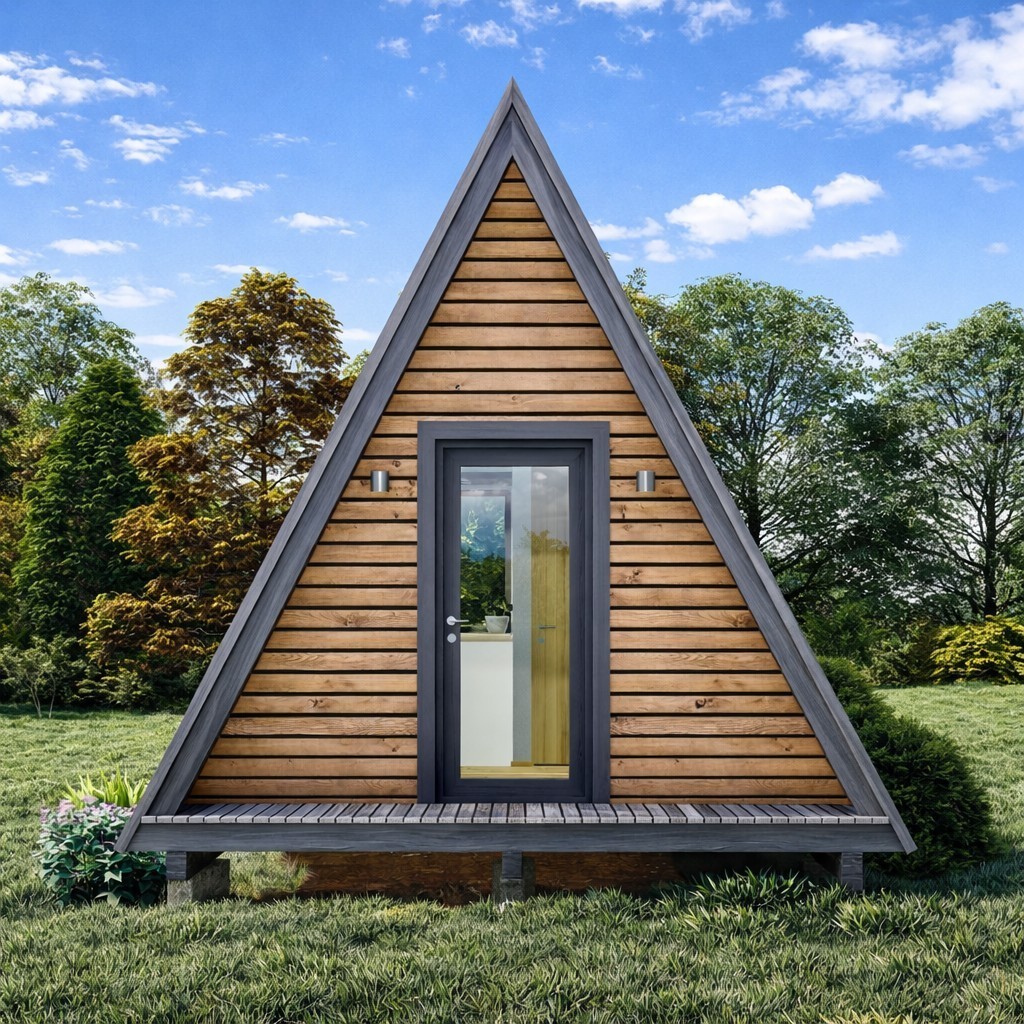 A-Frame Cabin Plans –14×16 Compact Triangle House Design