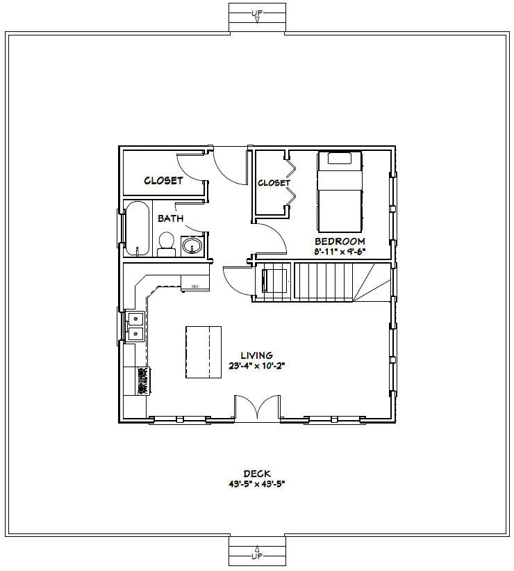 24×24 House — 3 Bedroom — 3 Bath 1,076 sq ft — PDF Floor Plan — Model 3A