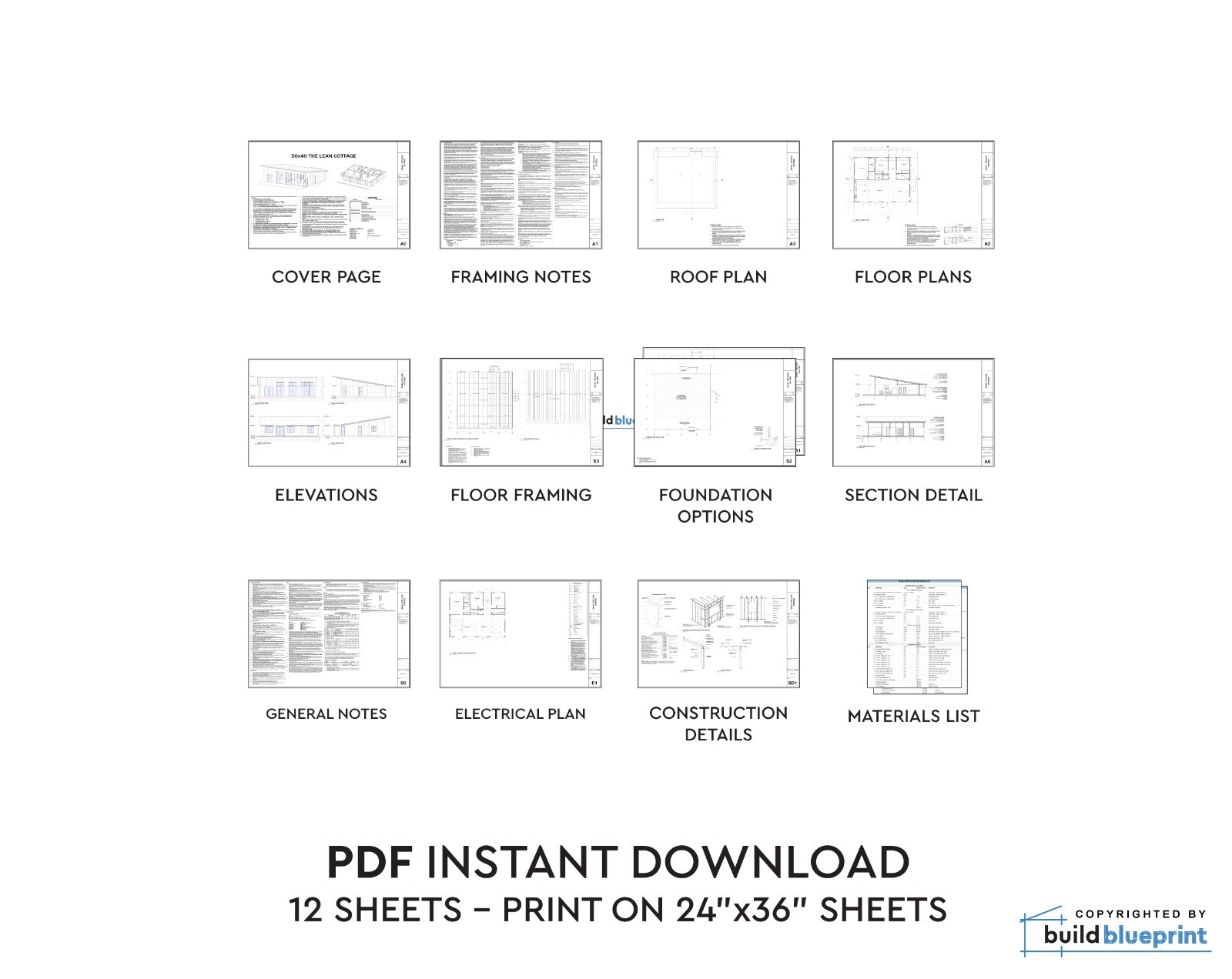 40×50 Lean Modern Cottage Custom Architectural Plans 2000SF – PDF Download