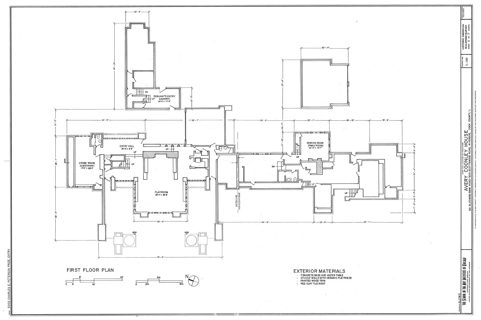 Frank Lloyd Wright Prairie Style home, architectural drawings, Coonley House