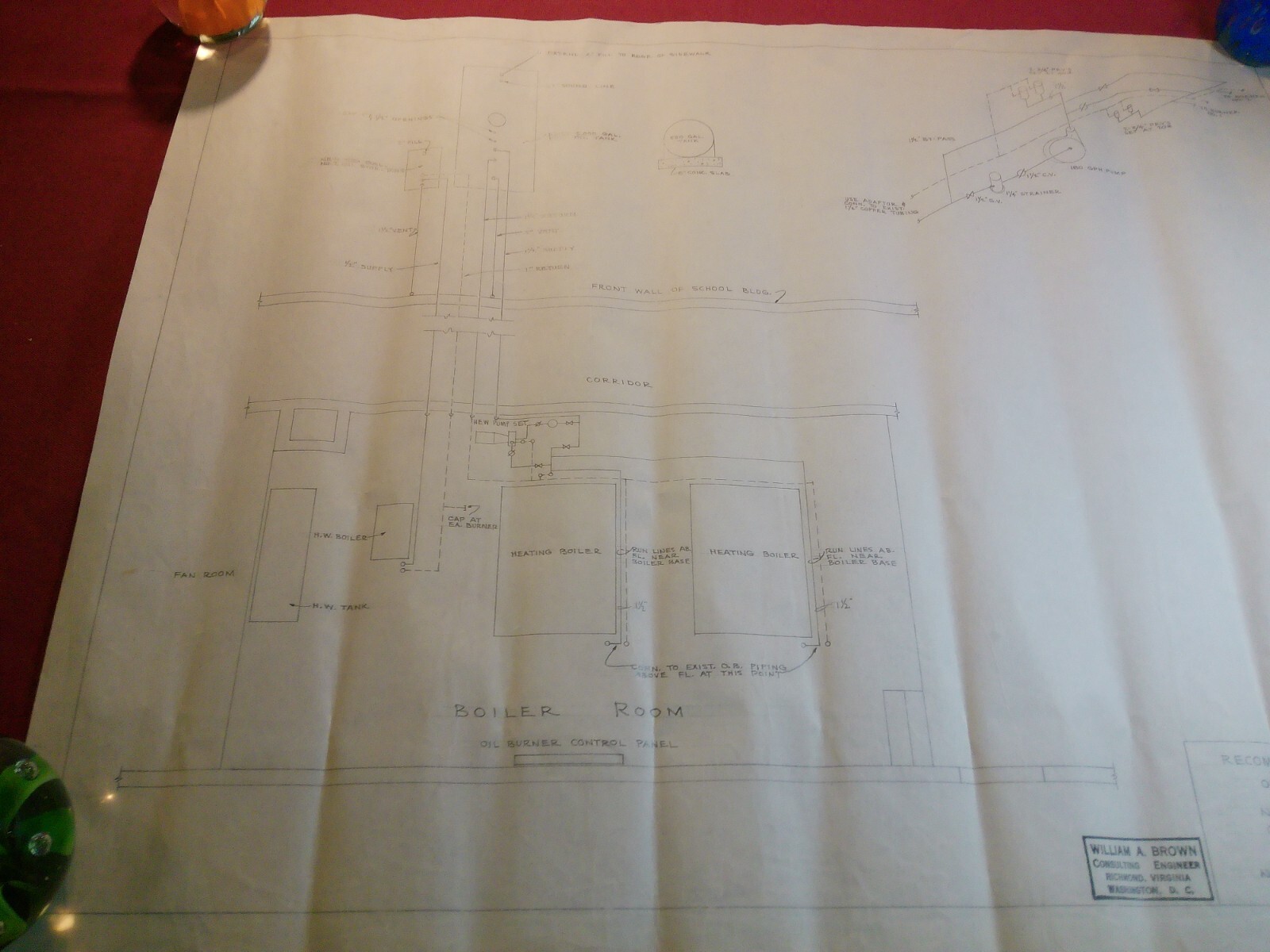 1-page ORIGNAL Architect Drawing – 1950s Norview School Norfolk County, Virginia