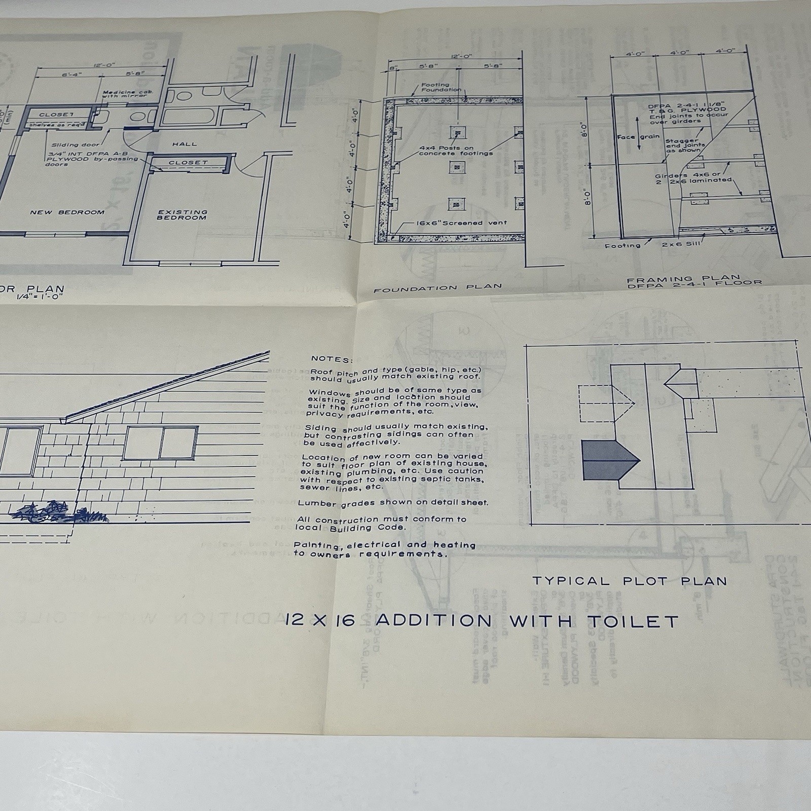 1950’s Add A Room Plan 12 x 16 House Addition Plan Blueprints Home DFPA Plywood