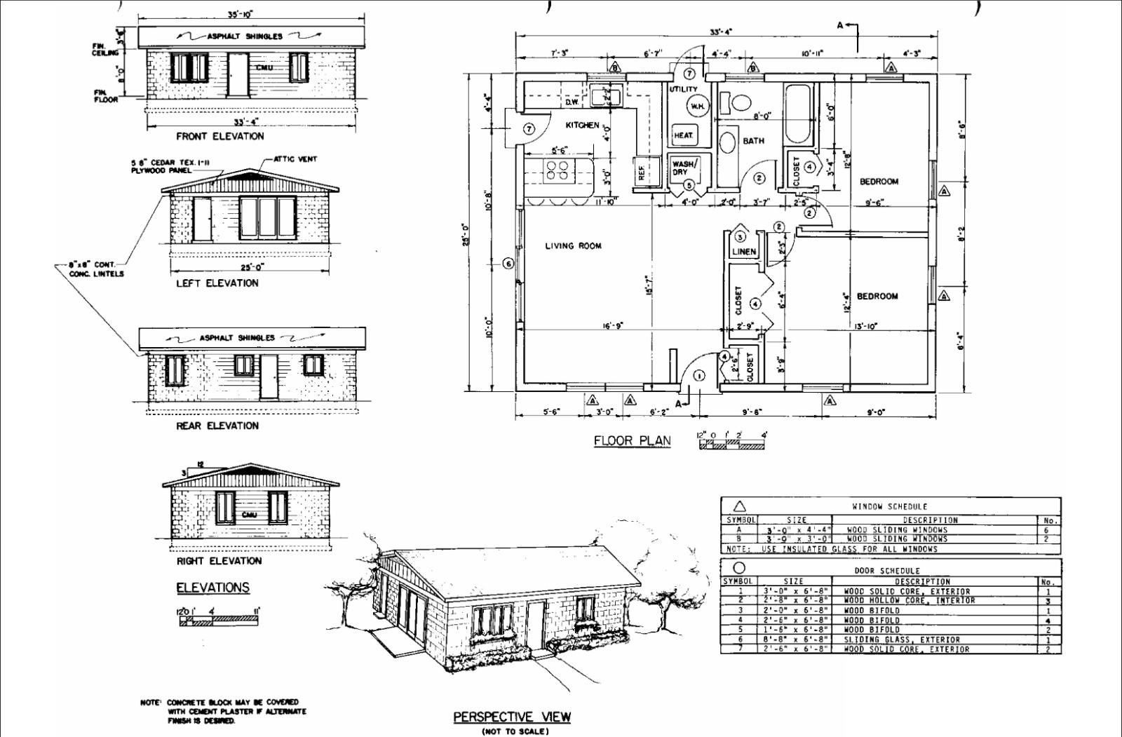 Tiny Home Plans 25’x33’ – 825 sqft Two Bedroom Bungalow Cabin – Design Plans