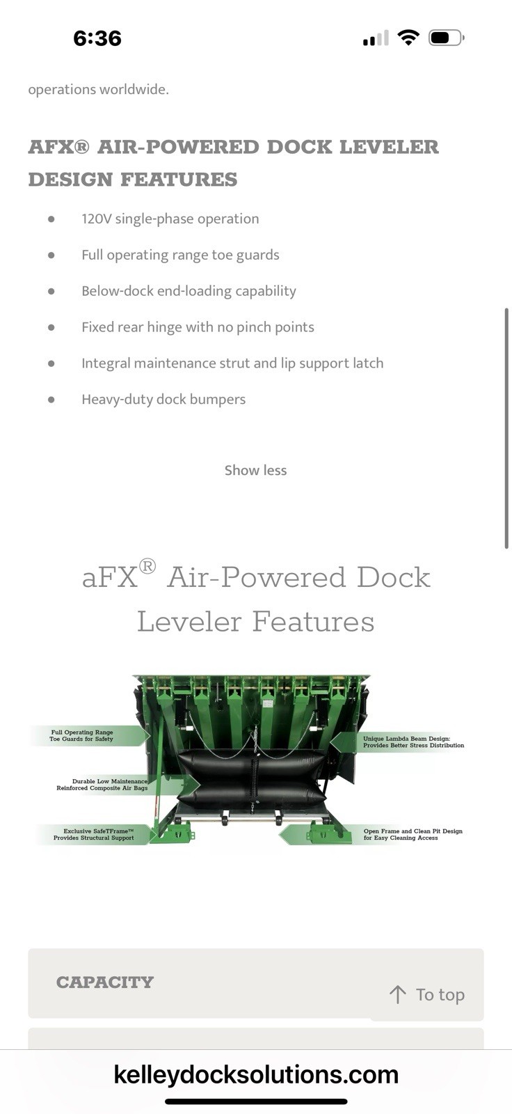Used Kelly AFX air-powered Dock Levelers