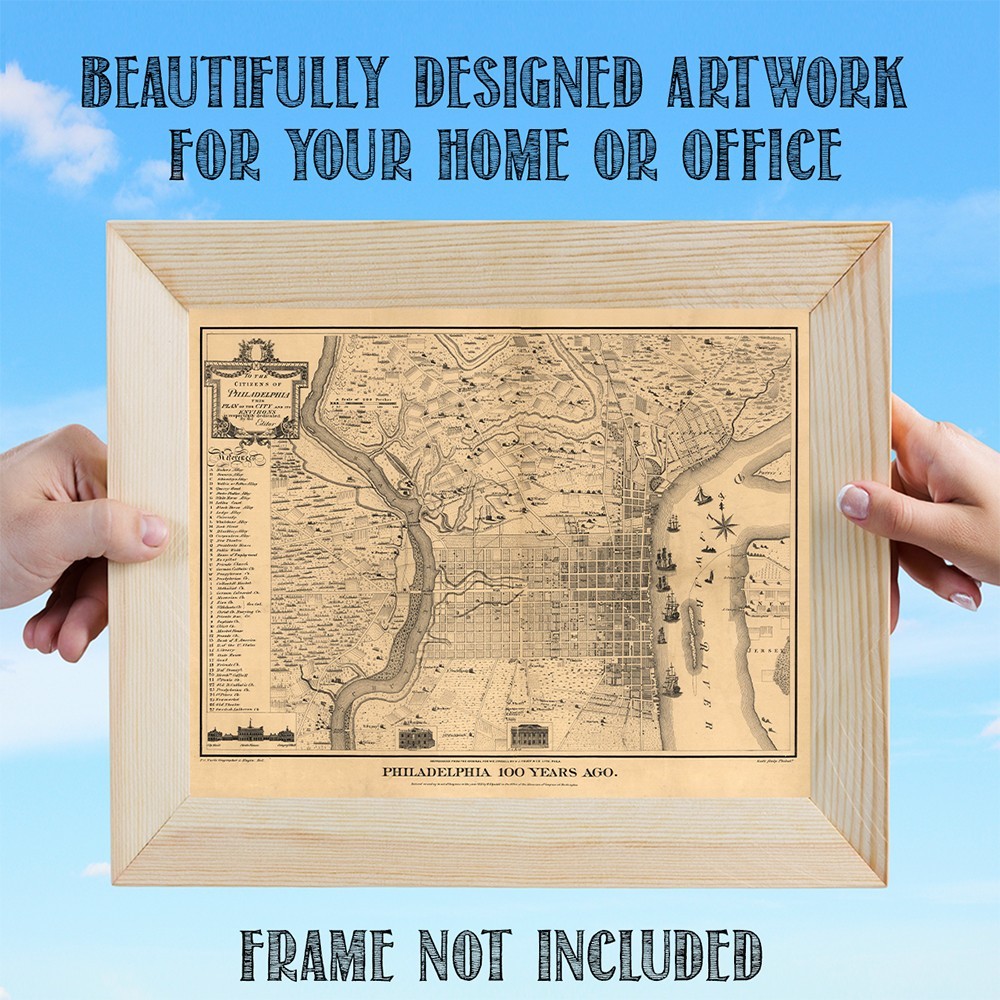 Philadelphia 100 Years Ago 1875 Vintage City Map Historical Wall Art Print