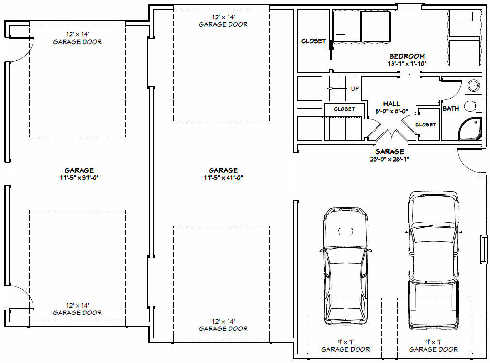 60×44 Apartment with 2-Car 2-RV Garage – PDF FloorPlan – 1,415 sqft – Model 1C