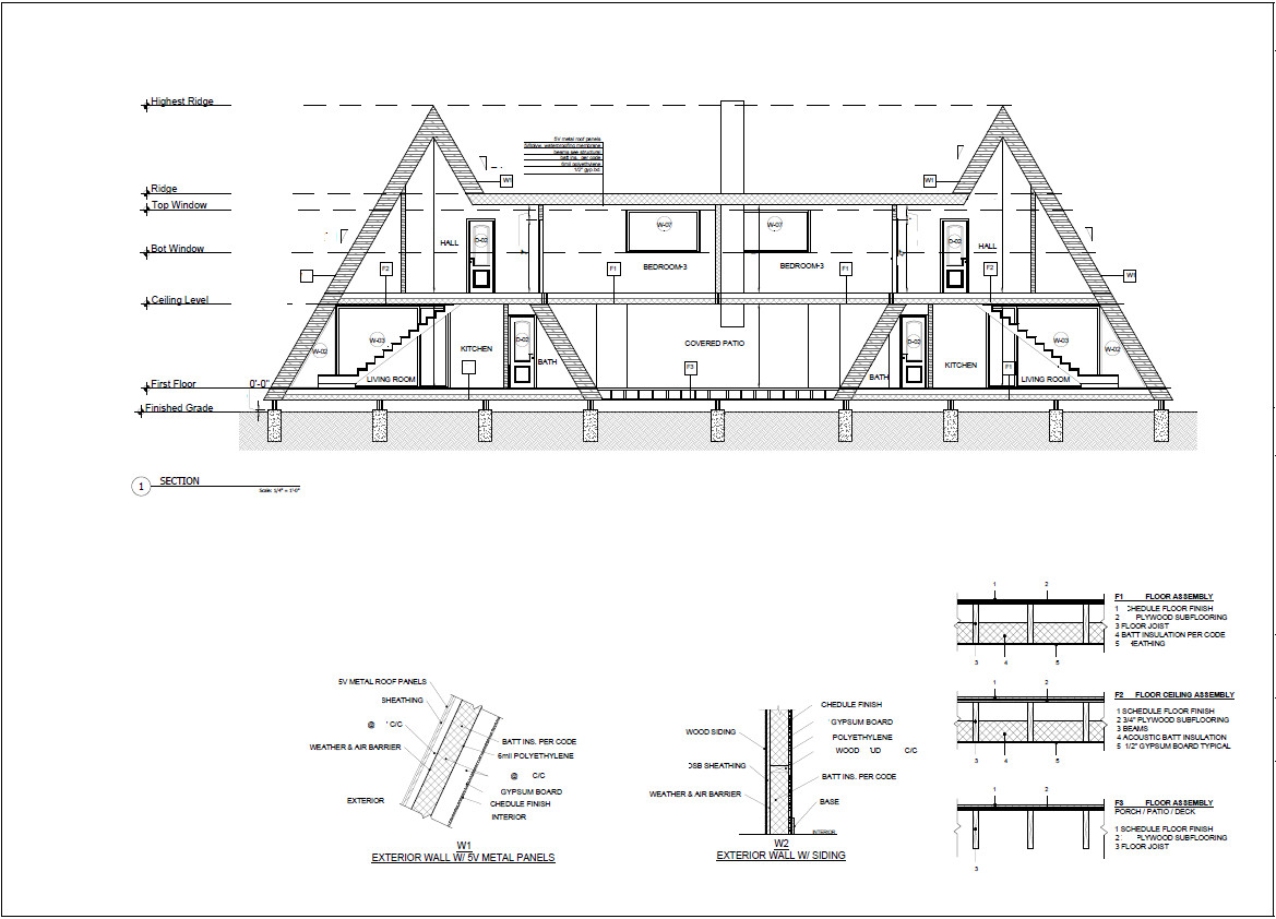 86’x45’ 6 Beds, 4 Baths Double A-Frame House Architecture Build Plans PDF.