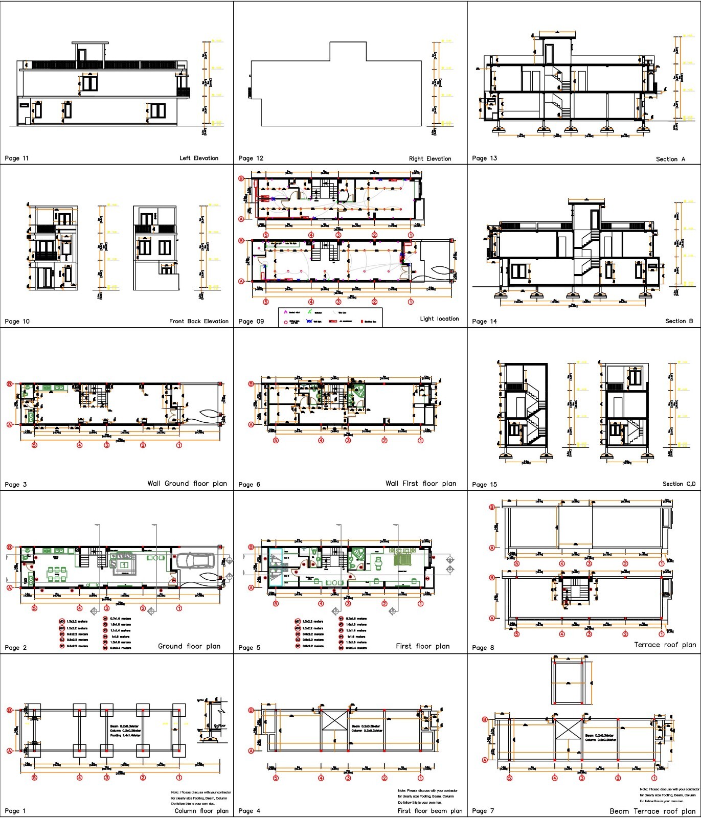 15×54 Feet Home Design Plan 4.5×16 Meter 3 Bed 3 Bath Terrace PDF (A4 Hard Copy)